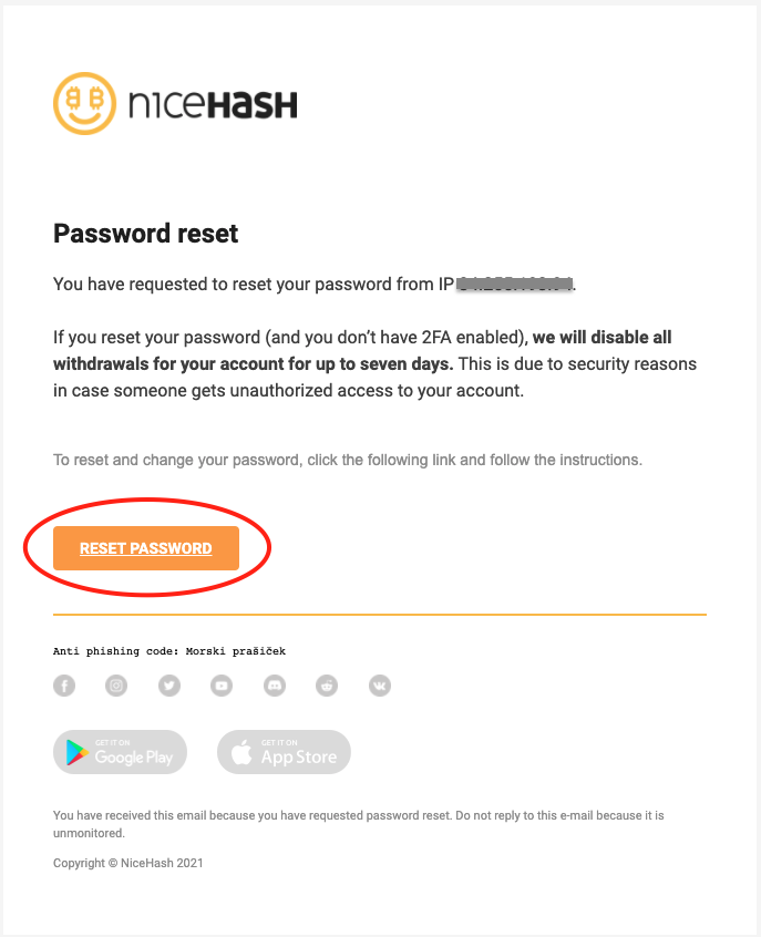Lost password? How to reset your password? NiceHash